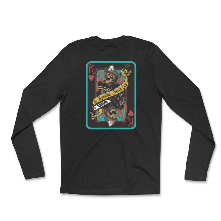 Palm Beach County Rescue 47 Long Sleeve Black Crew Neck Poker Card Design 100% Cotton