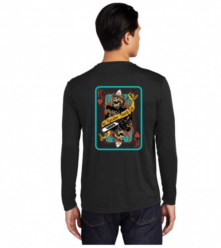 Palm Beach County Rescue 47 Long Sleeve Black Crew Neck Poker Card Design 100% Poly Moisture wicking