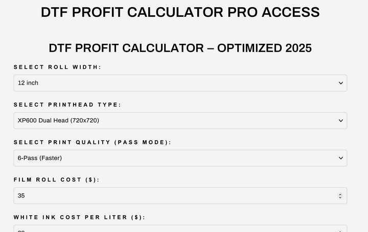 DTF Cost Calculator Subscription