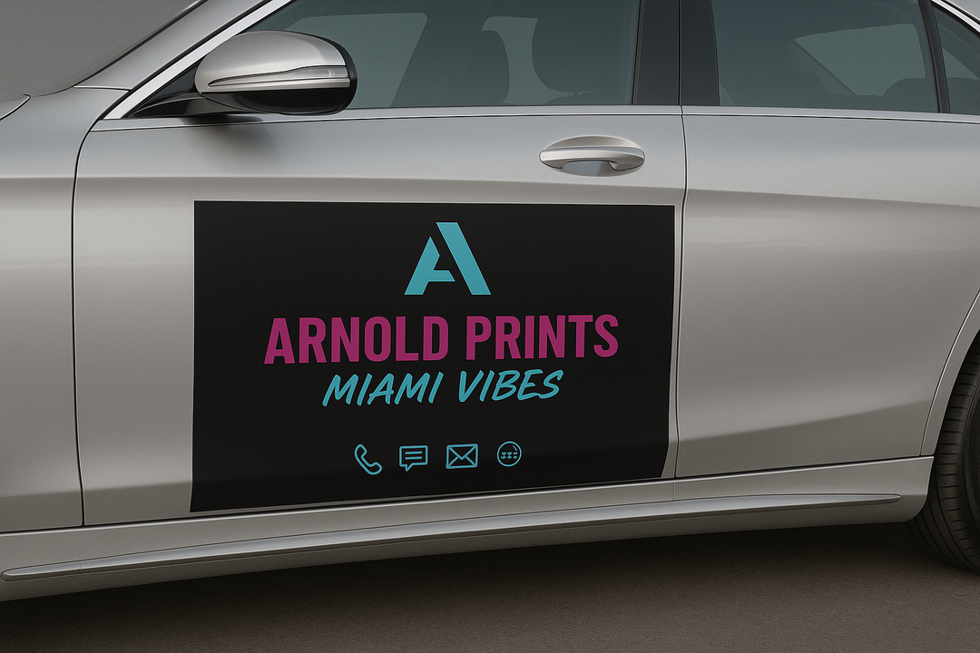 30mil vehicle magnet on a car door from Arnold Prints