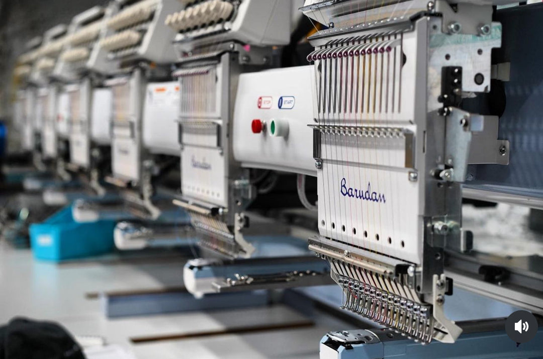 Embroidery digitizing running on a Barudan machine at Arnold Prints