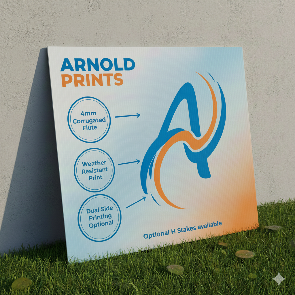 18x24 corrugated plastic yard sign with metal stakes from Arnold Prints