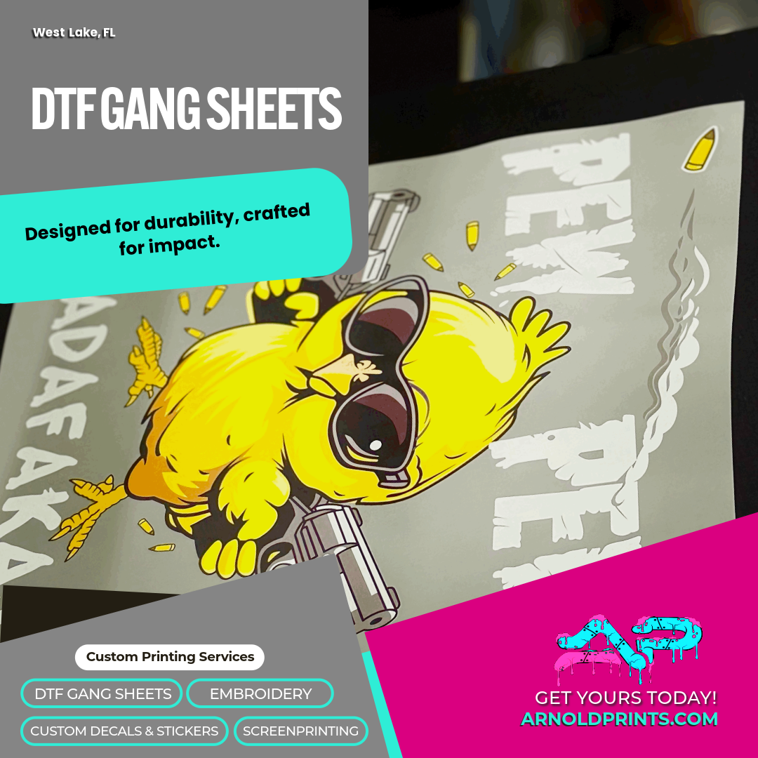 DTF gang sheet layout printed by Arnold Prints