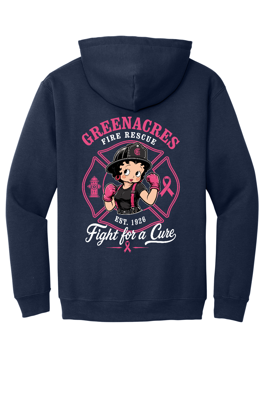 GFR Breast Cancer Awareness 2026 Betty Boop hoodie back Navy Gildan 18500