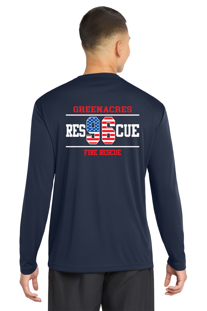 TALL VERSION GFR R96 Flag Design Sport-Tek Tall 100% Poly Moisture Wicking Long Sleeve Crew Neck Navy