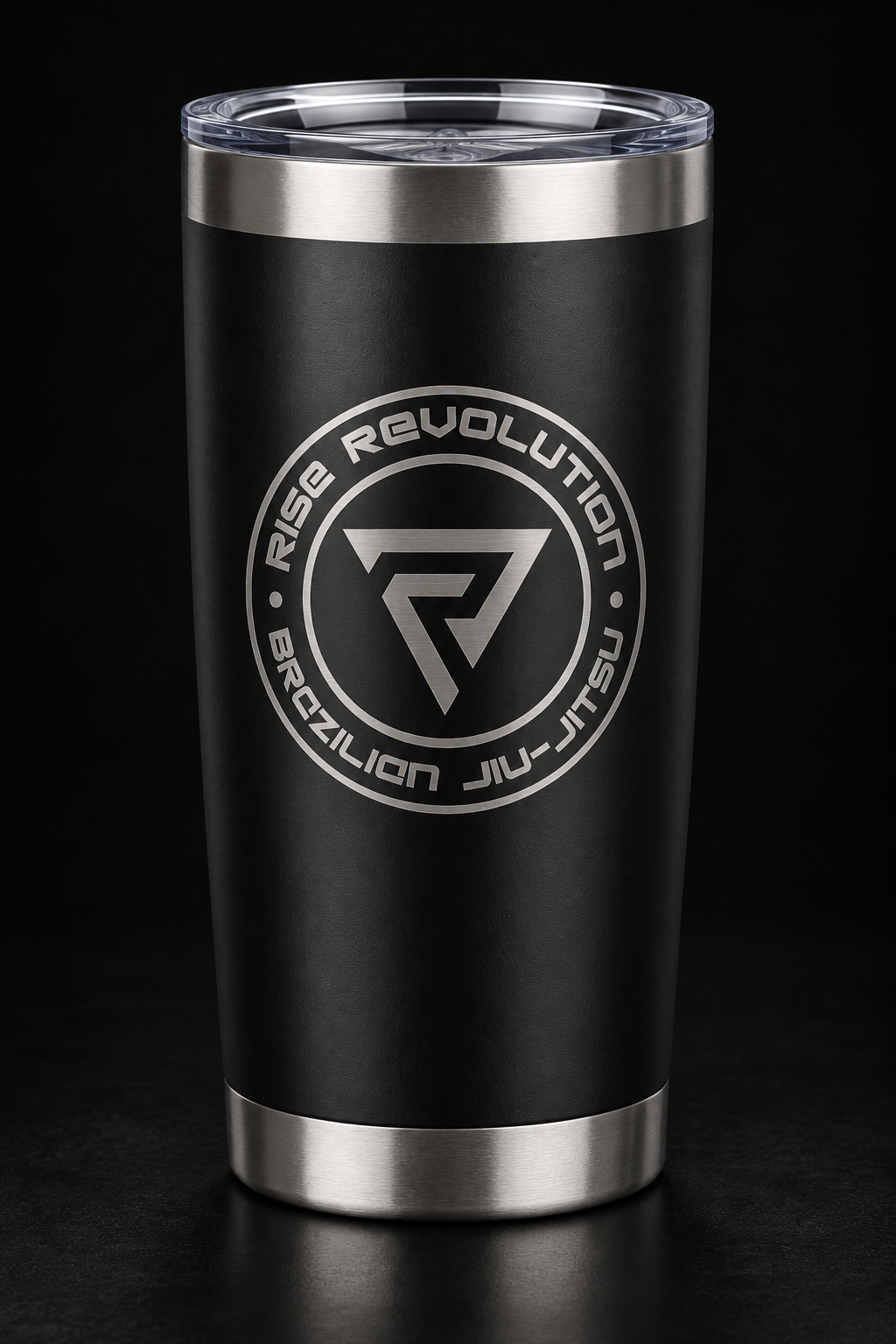 Reyson Gracie 20oz matte black insulated tumbler laser engraved with the Circle Logo