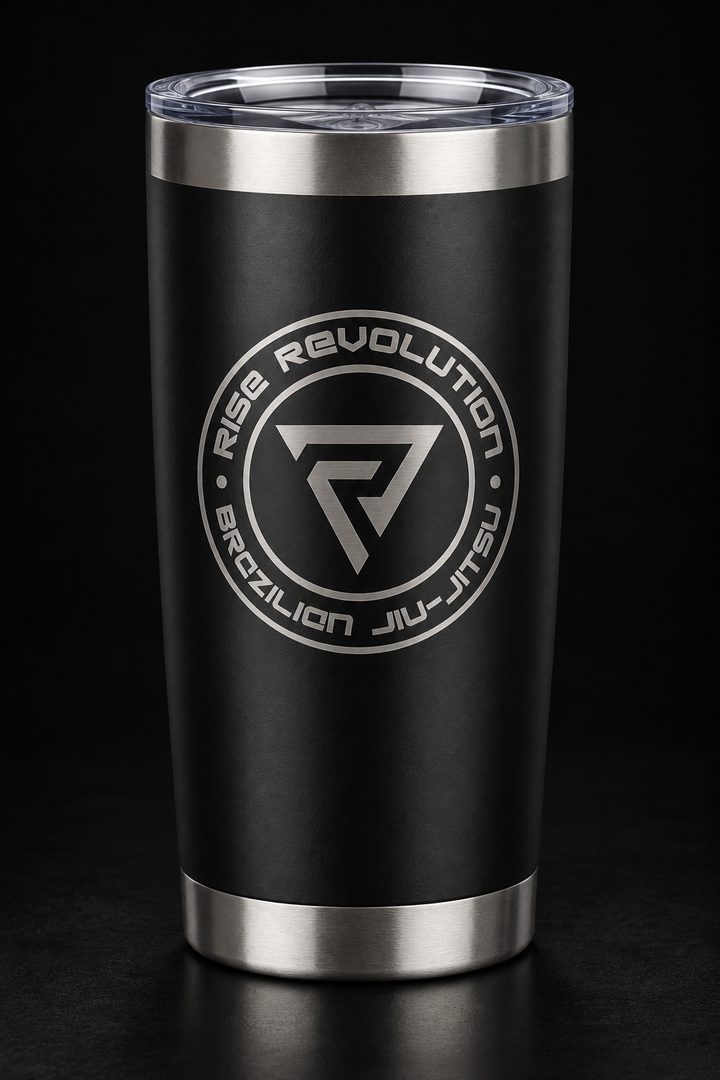 Reyson Gracie 20oz matte black insulated tumbler laser engraved with the Circle Logo