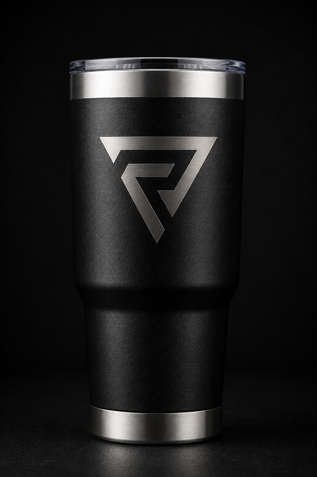 Reyson Gracie 30oz matte black insulated tumbler with the Rise Revolution monogram laser engraved to bare steel