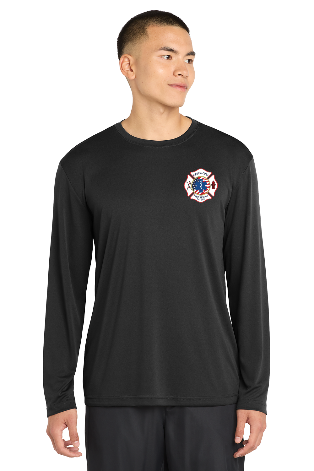 TALL VERSION GFR R96 Flag Design Sport-Tek Tall 100% Poly Moisture Wicking Long Sleeve Crew Neck Black