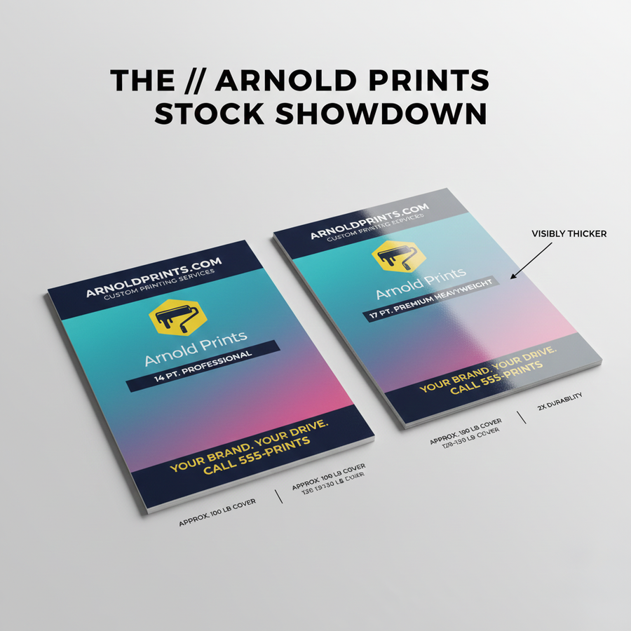 Arnold Prints 14 pt vs 17 pt flyer stock comparison