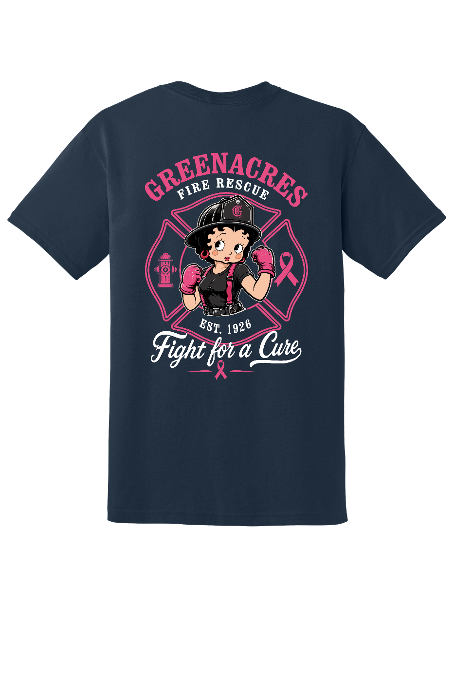 GFR Breast Cancer Awareness 2026 Betty Boop shirt back Navy Gildan 8000