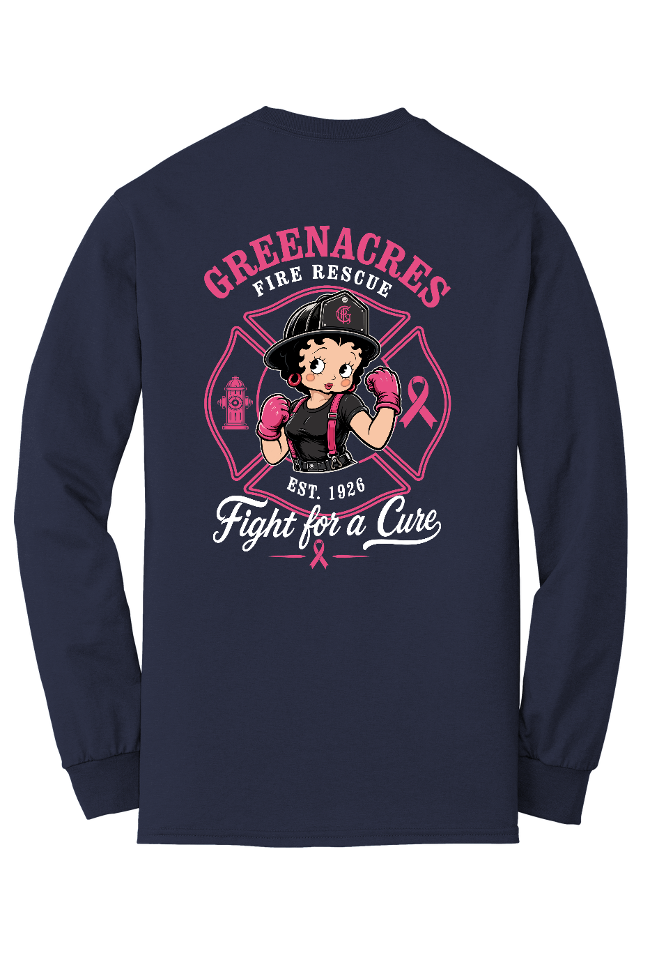 GFR Breast Cancer Awareness 2026 Betty Boop long sleeve back Navy Gildan 8400