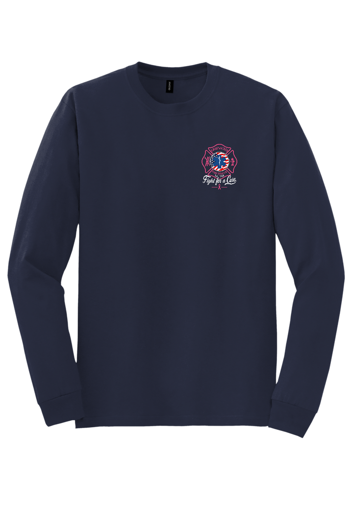 GFR Breast Cancer Awareness 2026 long sleeve front left chest Navy Gildan 8400