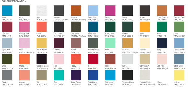 Bella + Canvas 3001 Color Chart