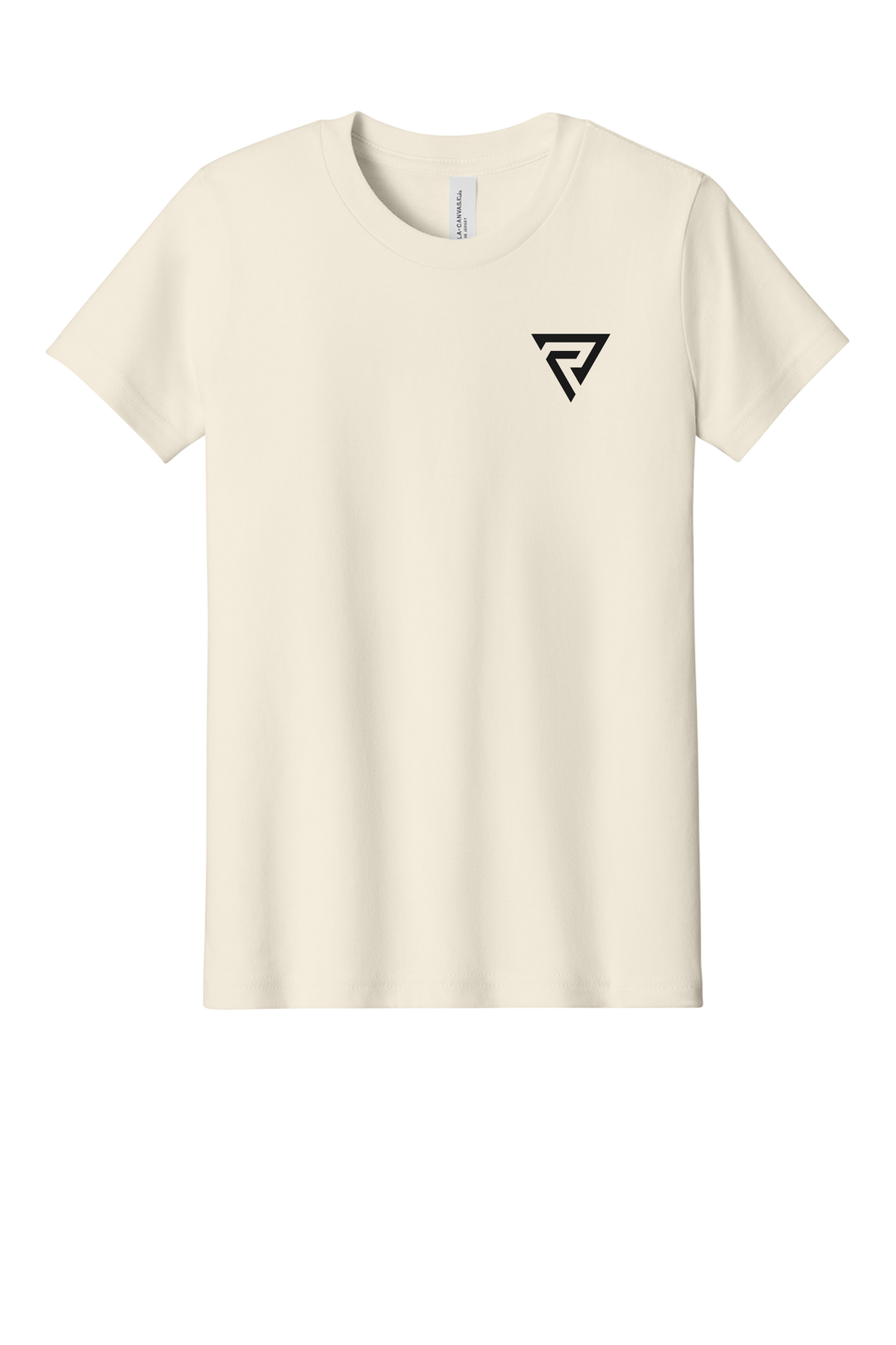 Reyson Gracie Youth Academy Tee front, Bella Canvas youth jersey in Natural with the Rise Revolution monogram on the left chest
