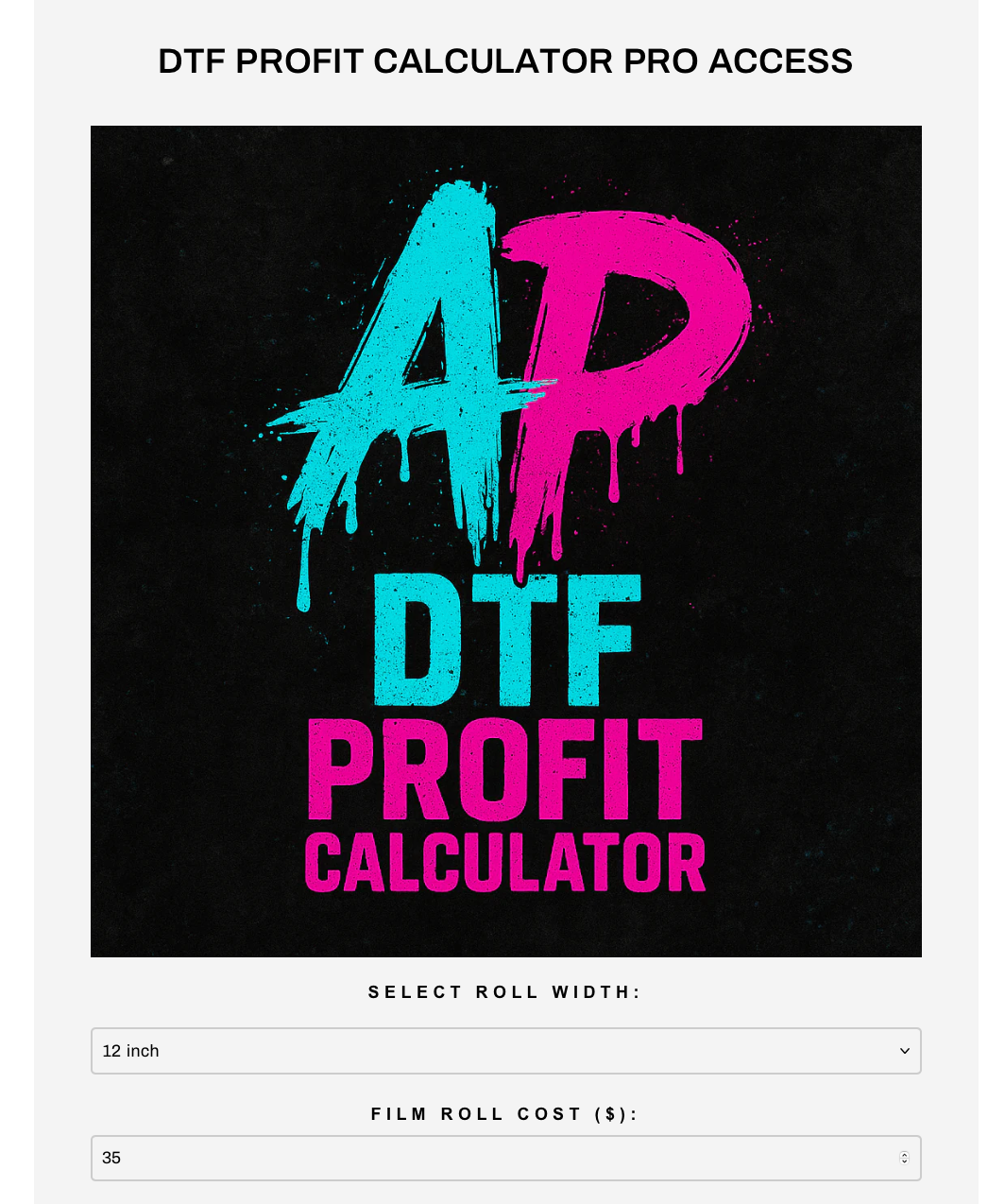 DTF Cost Calculator Subscription