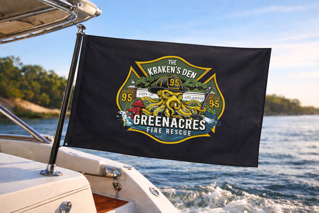 Greenacres Fire Rescue 95 Kraken HORIZONTAL Flag — Double-Sided Flag 30"x60"