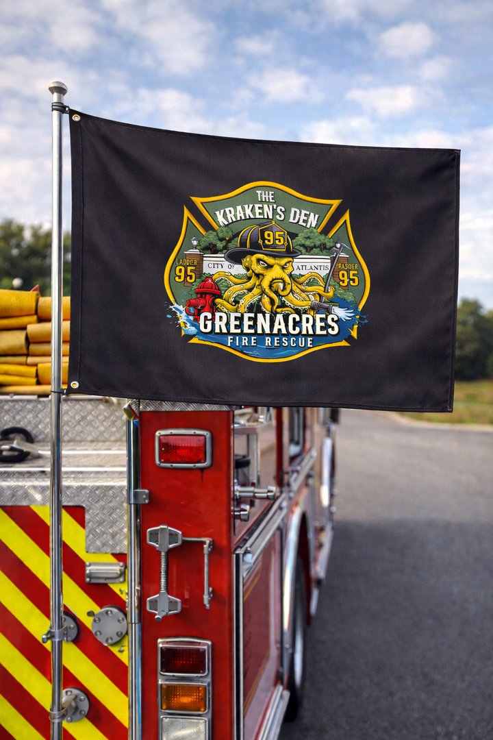 Greenacres Fire Rescue 95 Kraken HORIZONTAL Flag — Double-Sided Flag 30"x60"