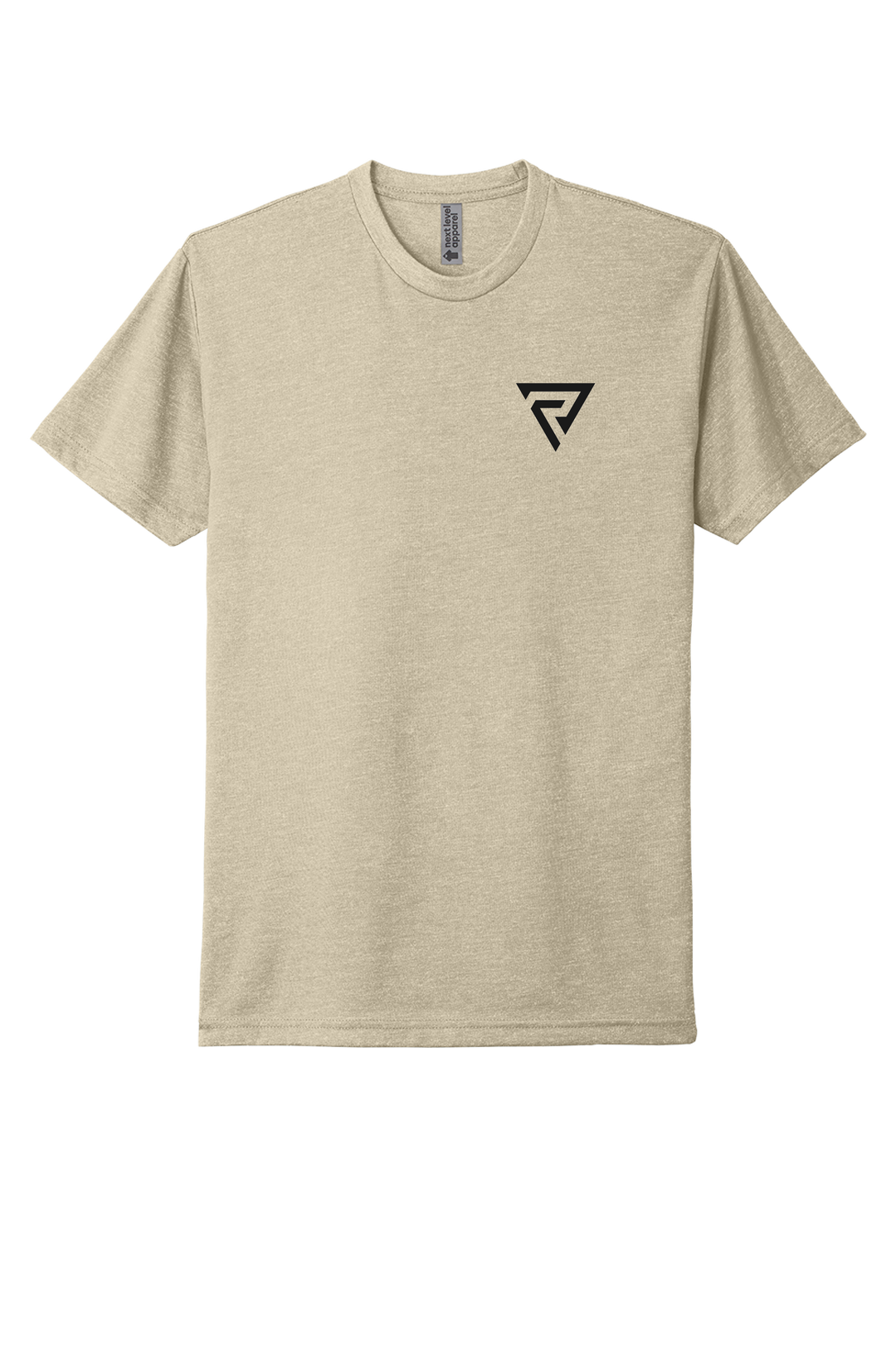 Reyson Gracie Academy Tee front, Next Level 6210 in Natural with the Rise Revolution monogram on the left chest