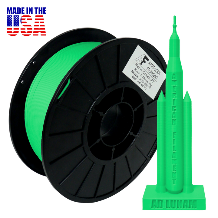 Neon Green AF PLA+ 3D Printer Filament, 1.75 mm Diameter Made in the USA!