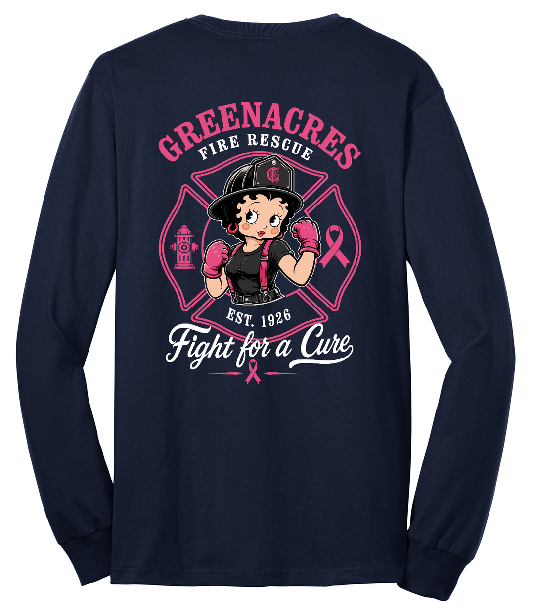 Tall GFR Breast Cancer Awareness 2026 Betty Boop long sleeve back Navy Port and Company PC55LST