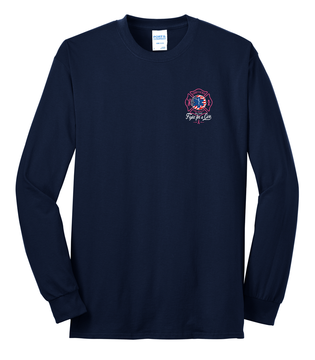 Tall GFR Breast Cancer Awareness 2026 long sleeve front Navy Port and Company PC55LST