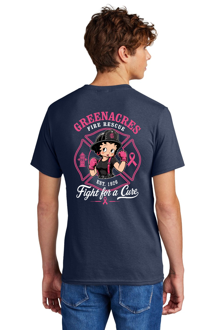 Tall GFR Breast Cancer Awareness 2026 Betty Boop shirt back Navy Port and Company PC55T