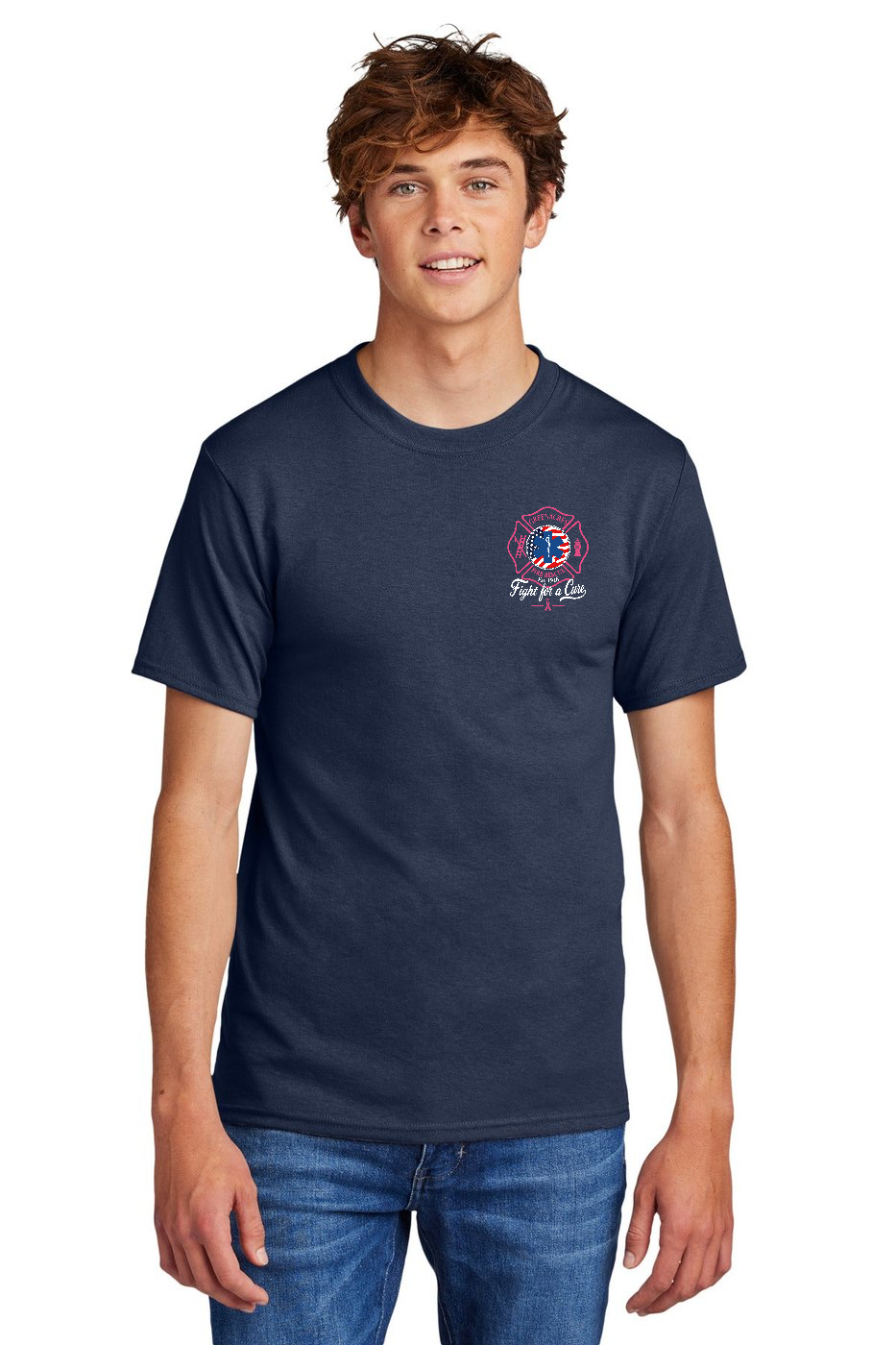 Tall GFR Breast Cancer Awareness 2026 shirt front left chest Navy Port and Company PC55T