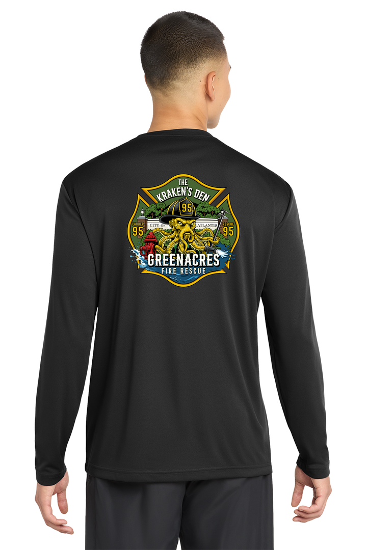 TALL VERSION GFR R95 KRAKEN Long Sleeve Black Crew Neck 100% Poly Moisture wicking