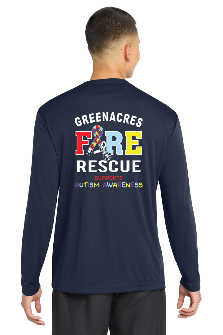 TALL VERSION GFR Autism Long Sleeve NAVY Crew Neck 100% Poly Moisture wicking