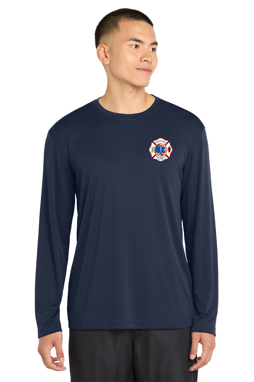 TALL VERSION GFR Autism Long Sleeve NAVY Crew Neck 100% Poly Moisture wicking