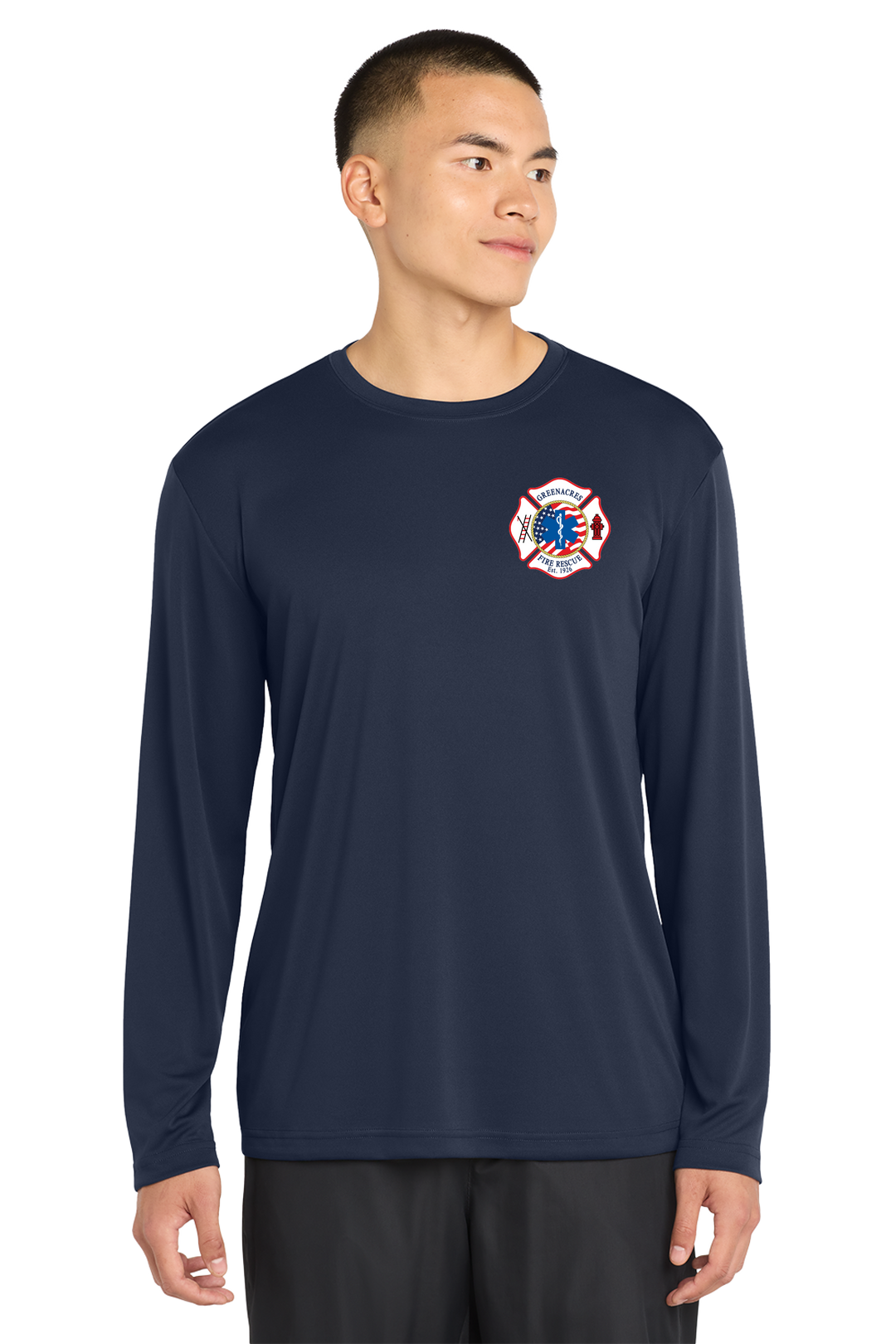 TALL VERSION GFR R94 Flag Long Sleeve Navy Crew Neck 100% Poly Moisture wicking