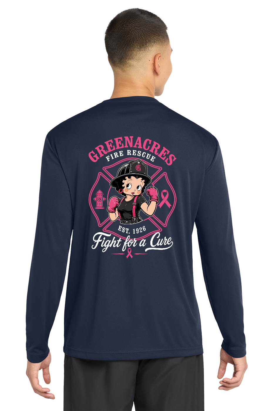 Tall GFR Breast Cancer Awareness 2026 Betty Boop moisture wicking long sleeve back Navy TST350LS