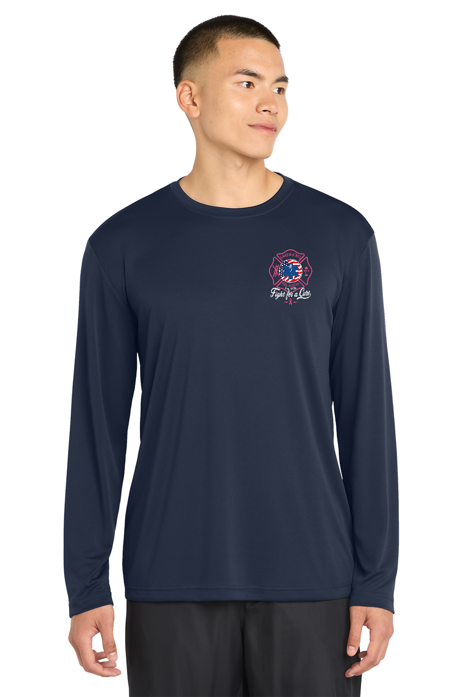 Tall GFR Breast Cancer Awareness 2026 moisture wicking long sleeve front Navy TST350LS