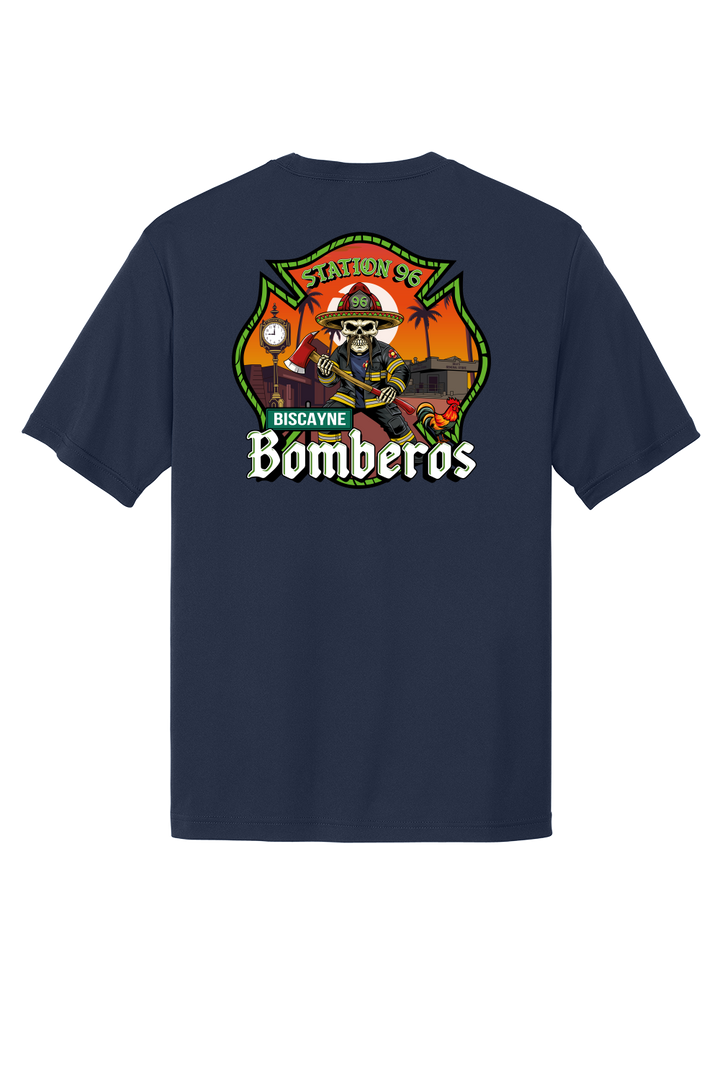TALL VERSION R96 Bomberos Navy Moisture Wicking 100% Poly Short Sleeve Crew Neck
