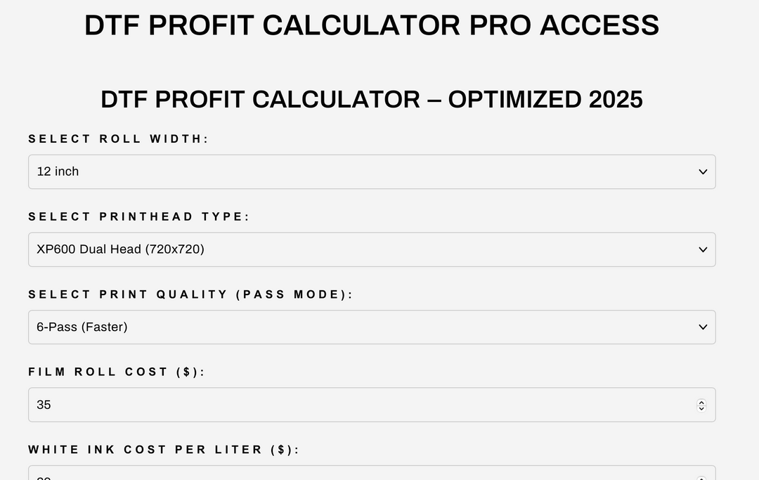 DTF Cost Calculator Subscription