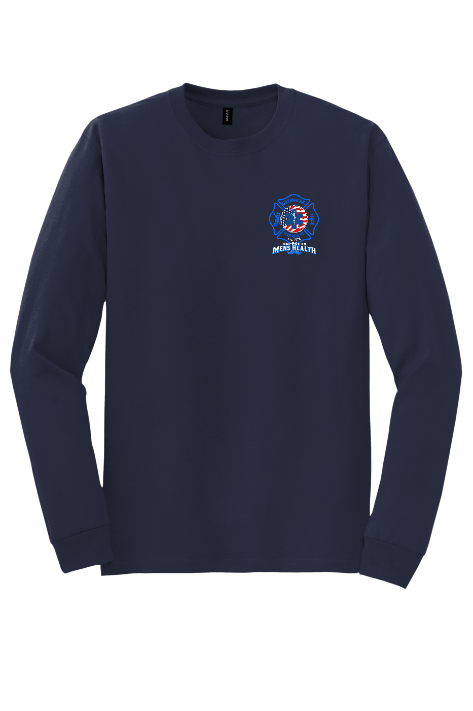 GFR November Men's Health Month 2026 long sleeve front left chest Navy Gildan 8400