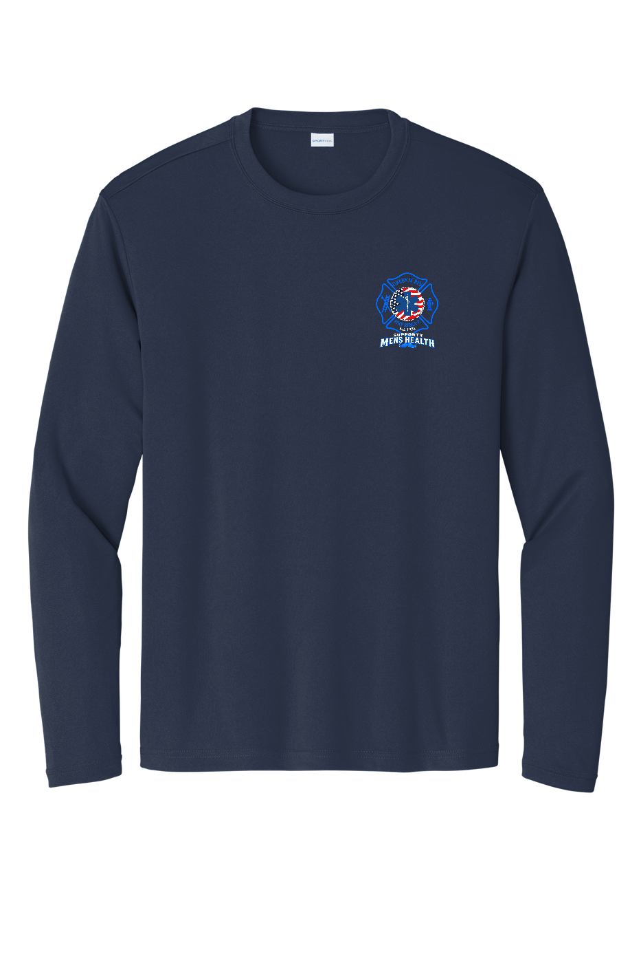 GFR November Men's Health Month 2026 moisture wicking long sleeve front left chest Navy Sport-Tek ST350LS