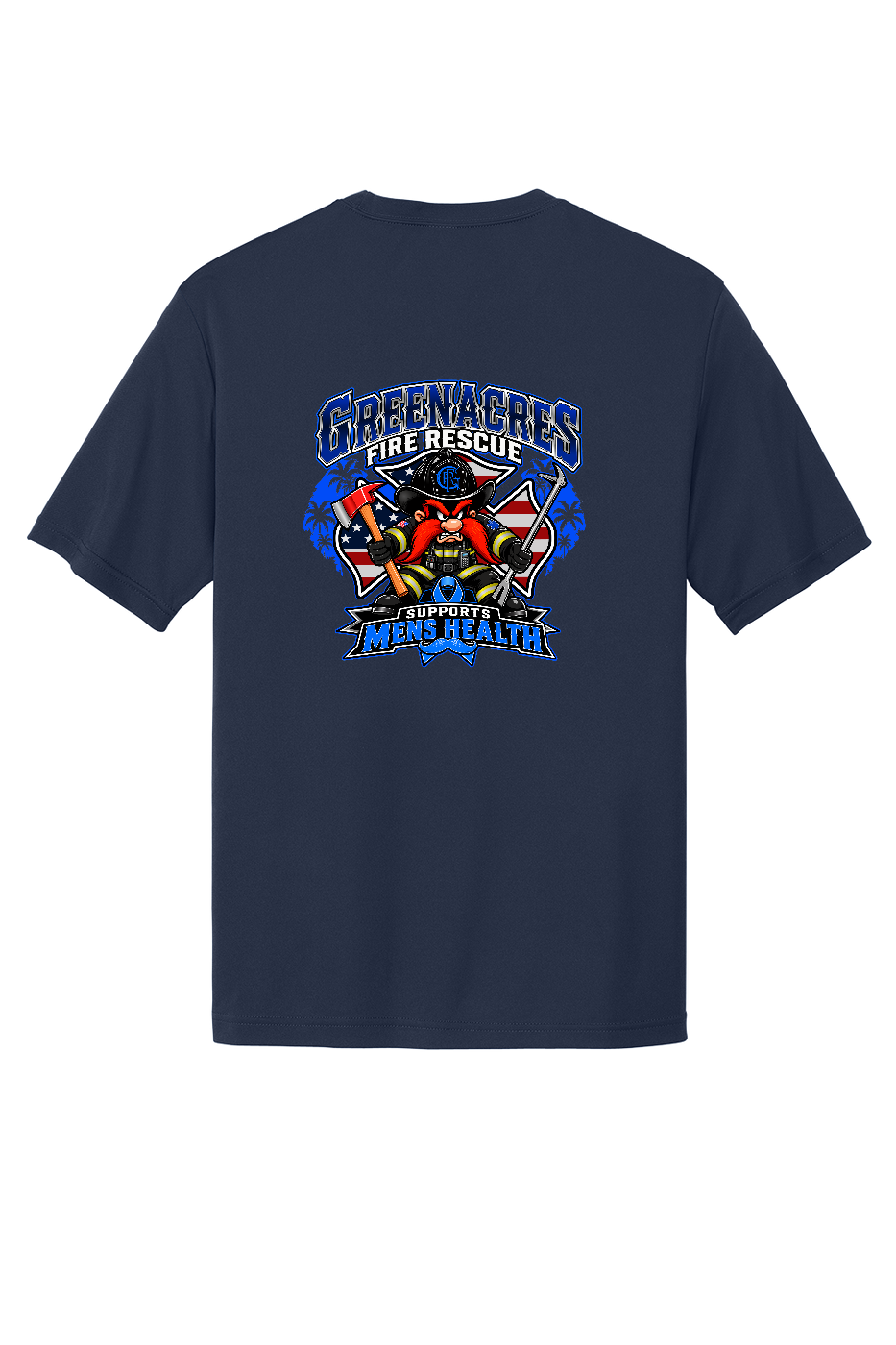 Tall GFR November Men's Health Month 2026 moisture wicking shirt back Navy Sport-Tek TST350