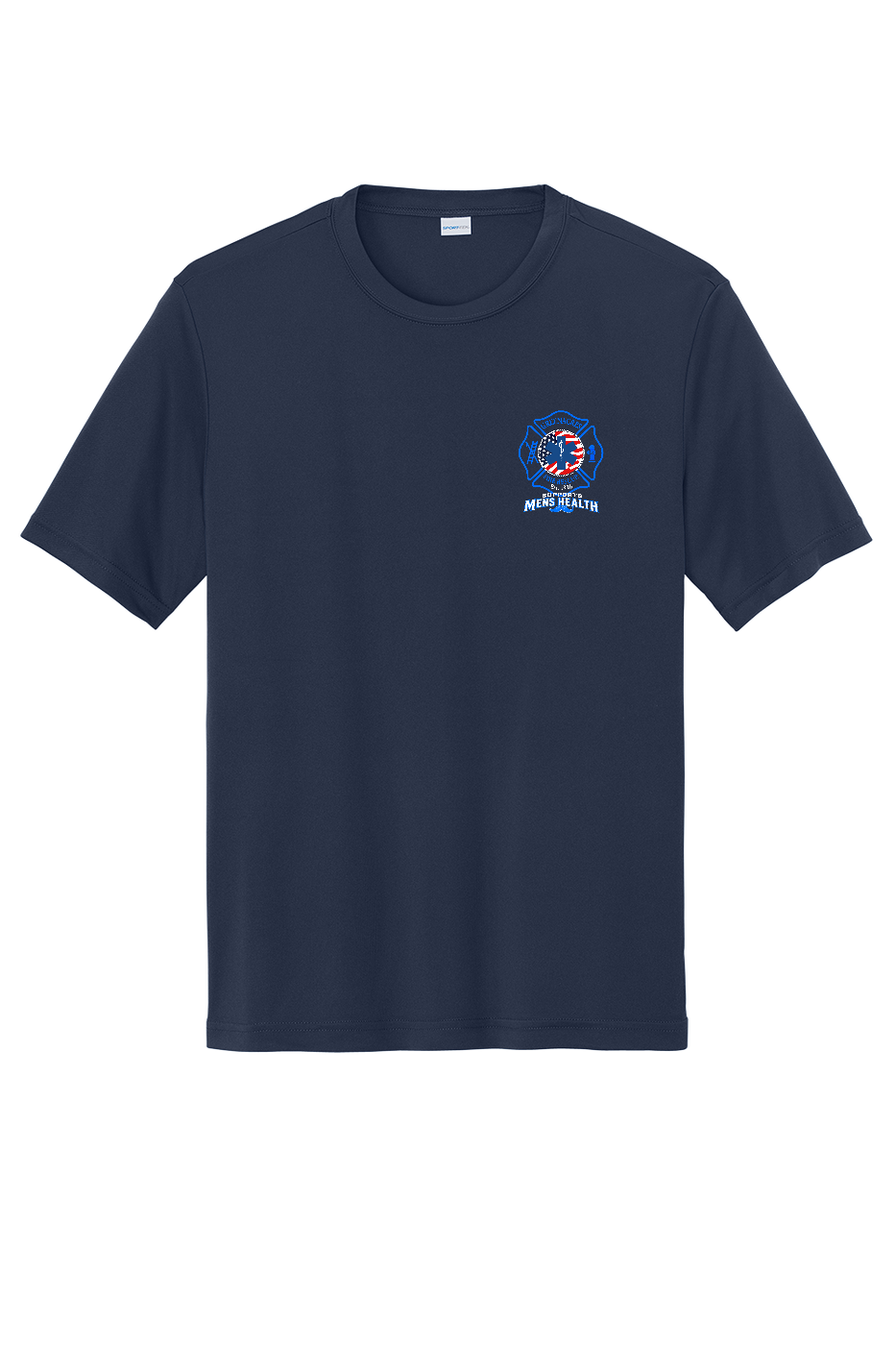 Tall GFR November Men's Health Month 2026 moisture wicking shirt front left chest Navy Sport-Tek TST350