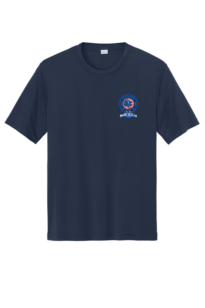 Tall GFR November Men's Health Month 2026 moisture wicking shirt front left chest Navy Sport-Tek TST350