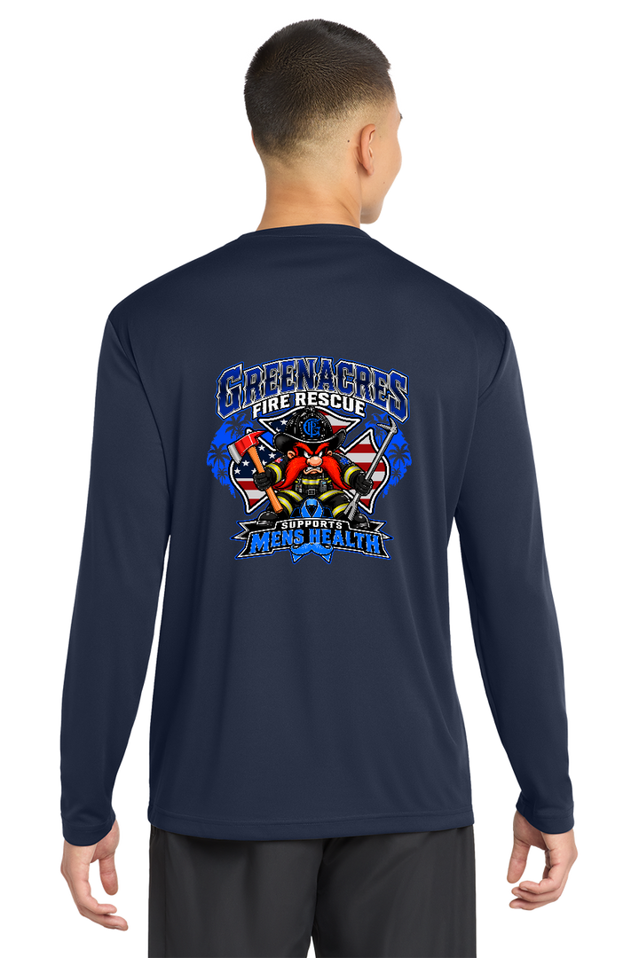 Tall GFR November Men's Health Month 2026 moisture wicking long sleeve back Navy Sport-Tek TST350LS