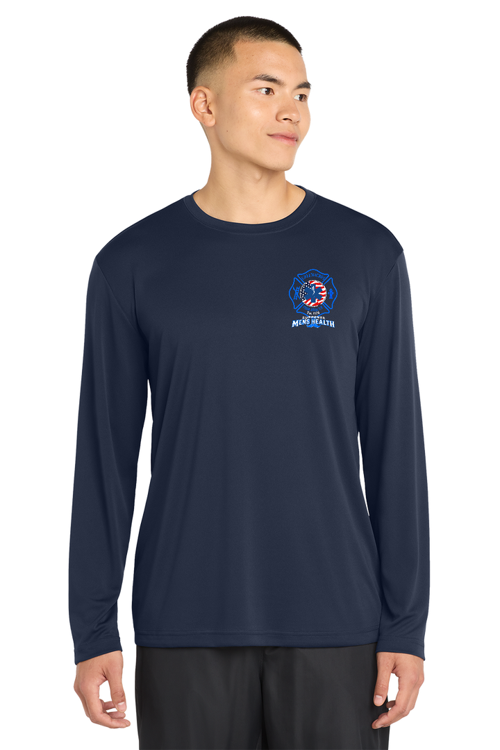 Tall GFR November Men's Health Month 2026 moisture wicking long sleeve front left chest Navy Sport-Tek TST350LS