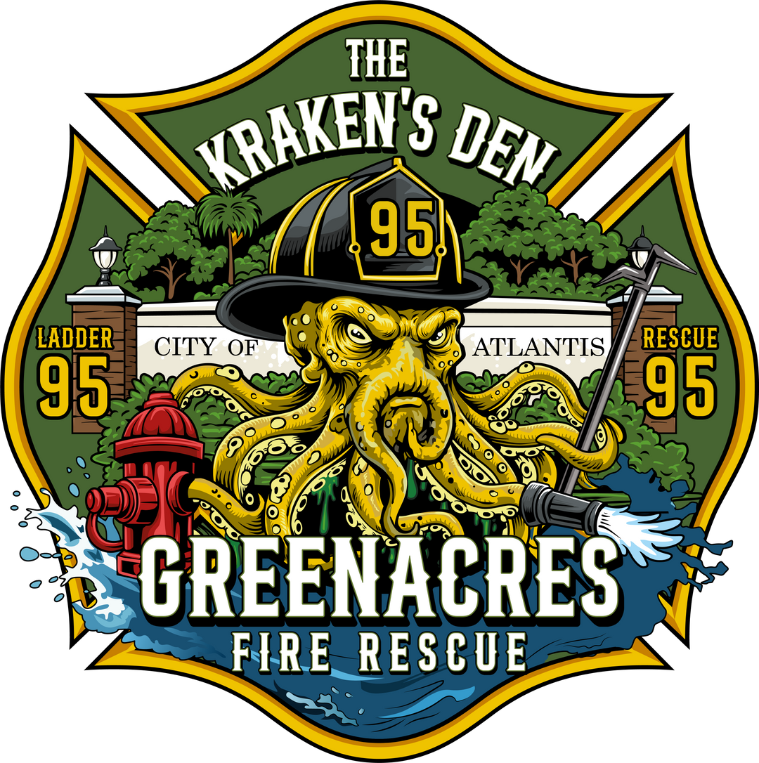 Greenacres Fire Rescue Kraken's Den Ladder 95 Rescue 95 3.5 inch contour cut vinyl decal