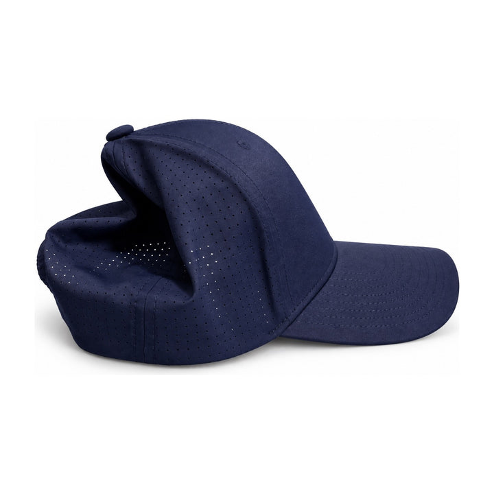 Flexfit Delta FF180AP navy perforated cap side profile with curved bill