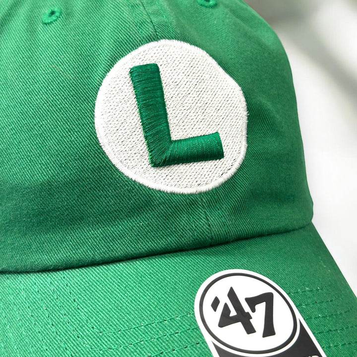 Luigi hat L Puff embroidery with D slider soft twill cap 47 Green Dad Cap | Cosplay anime cap