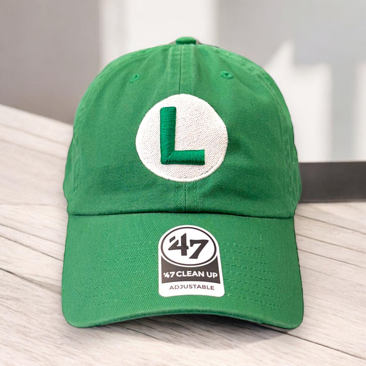 Luigi hat L Puff embroidery with D slider soft twill cap 47 Green Dad Cap | Cosplay anime cap