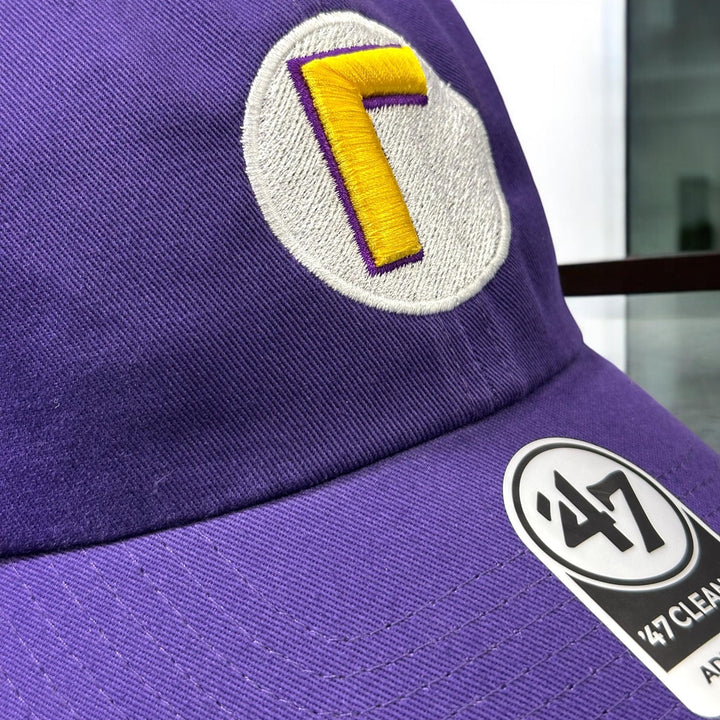 Waluigi Upside down L Puff Purple D slider soft twill cap 47 Dad Cap