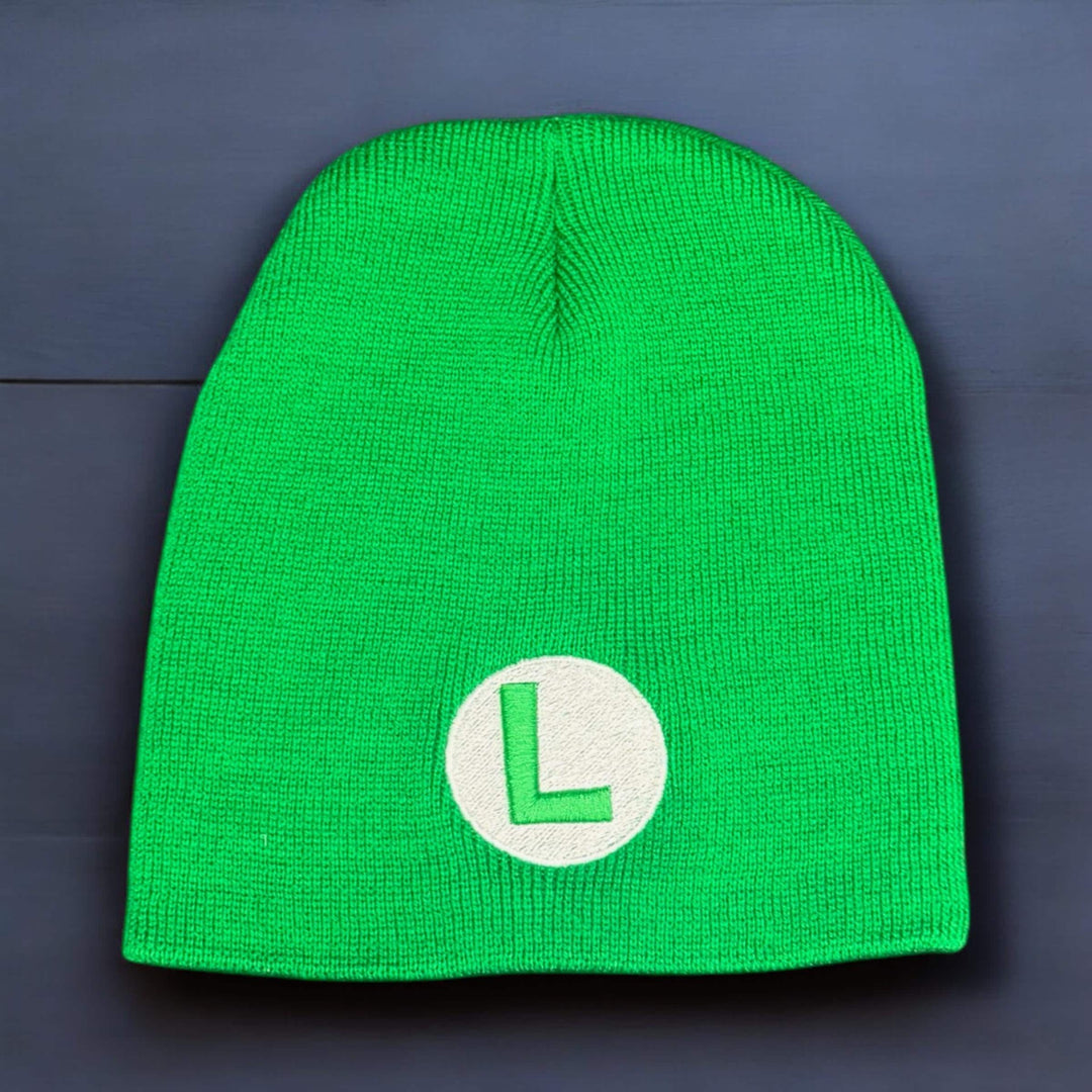 Luigi-Inspired Green 3D Puff ‘L Beanie with Skull Cap - Gamer Hat for Cosplay & Everyday Wear