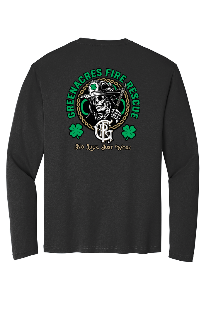 TALL VERSION GFR St. Patrick's Day Sport-Tek 100% Poly Moisture Wicking Long Sleeve Crew Neck Black